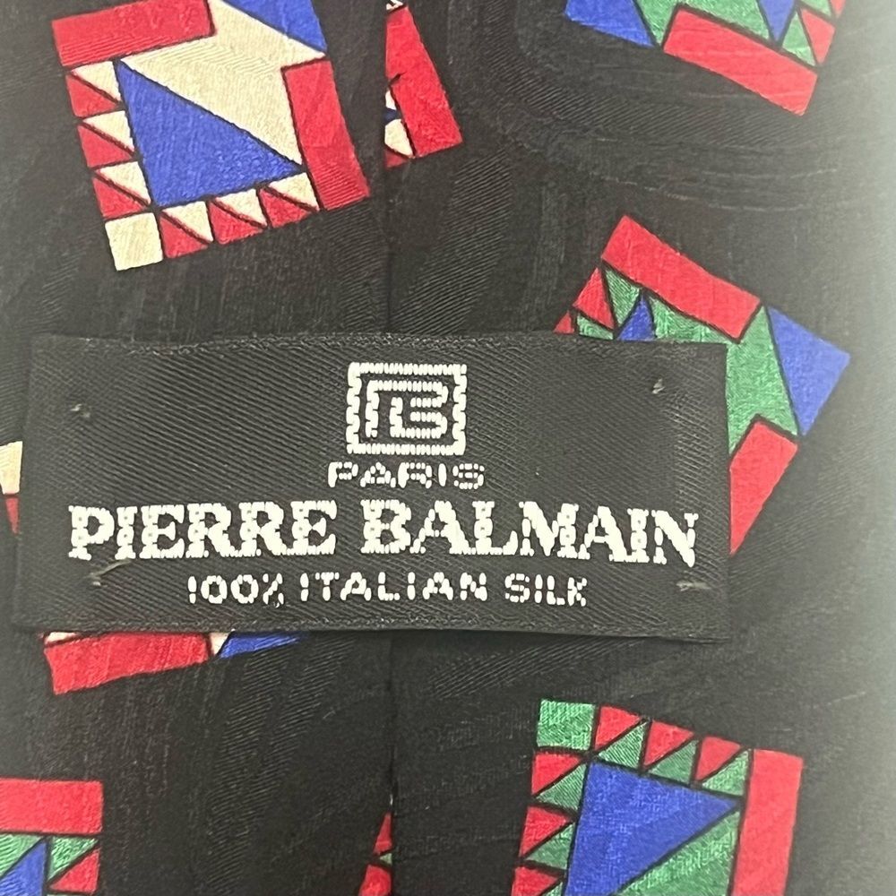 Pierre BALMAIN 100% Silk Designer Tie Black Vintage Geometric Luxury US-Made - Picture 5 of 10